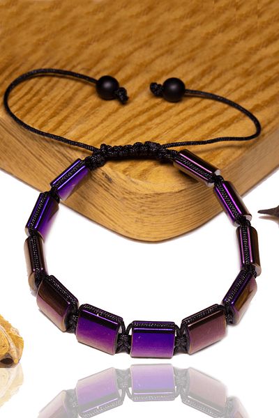 Tesbih Atölyesi Certified Square Cut Purple Hematite Stone Bracelet