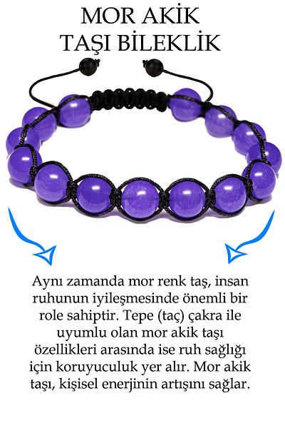 Tesbih Atölyesi Certified Purple Agate Stone Bracelet - Macrame