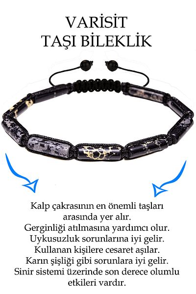 Tesbih Atölyesi Certified Cylinder Cut Varisite - Snowy Obsidian Stone Bracelet