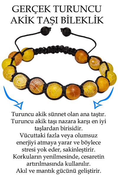 Tesbih Atölyesi Raw Embroidered Orange Agate Stone Certified Bracelet - Macrame