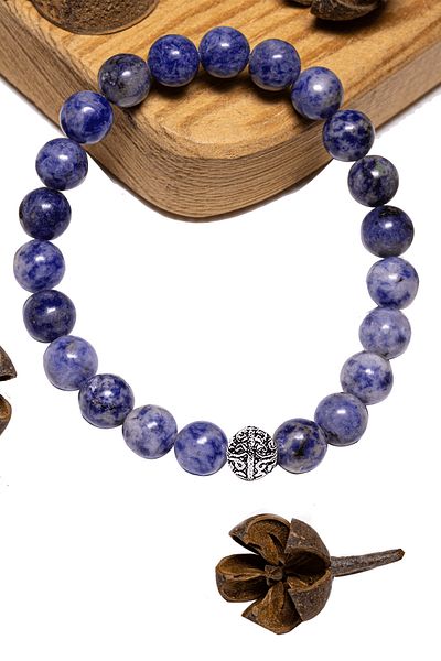 Tesbih Atölyesi Certified Aaa+ Quality Sodalite Stone Bracelet - With Silver Device