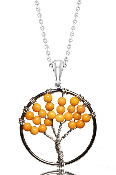 Tesbih Atölyesi Life Tree Pattern Certified Calcite Necklace