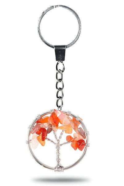 Tesbih Atölyesi Certified Karneol Carnelian Agate Stone Tree of Life Natural Stone Keychain