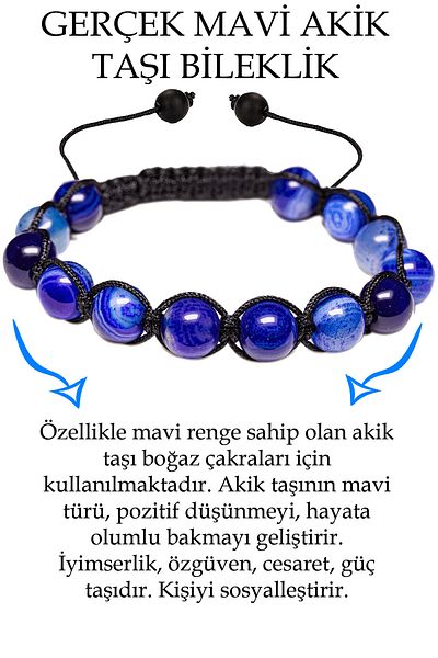 Tesbih Atölyesi Certified Veined Blue Agate Stone Bracelet - Macrame