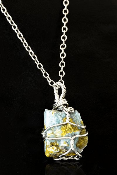 Tesbih Atölyesi Certified Raw Wire Wrapped Larimar Stone Necklace (Atlantis Stone)