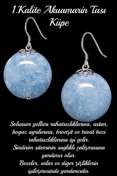 Tesbih Atölyesi Certified Aquamarine Natural Stone Earrings - 1st quality