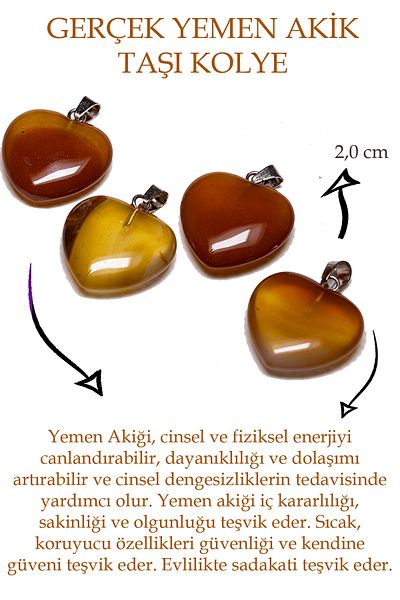 Tesbih Atölyesi YEMEN - Certified Red Agate Stone Heart Model Necklace