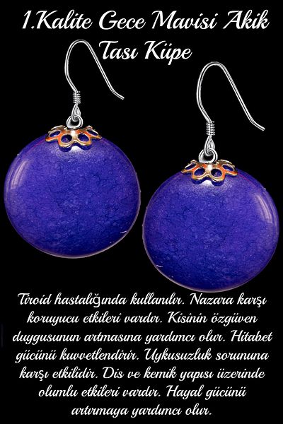 Tesbih Atölyesi Certified Midnight Blue Agate Natural Stone Earrings - 1st quality