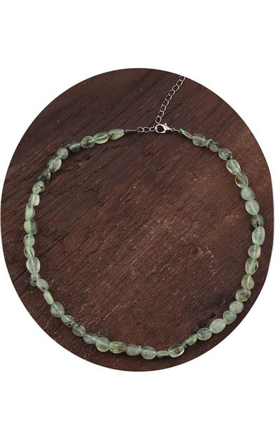 Tesbih Atölyesi Certified Amorphous Cut Prehnite Prinaite Stone Women's Necklace - 1st quality