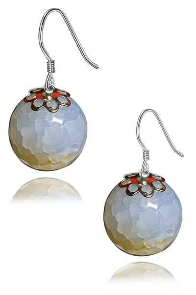 Tesbih Atölyesi Certified Veined Gray - Orange Agate Stone Natural Stone Earrings