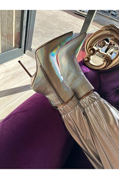 Purple Kadın Gümüş Metalik Yüksek Topuklu Bot