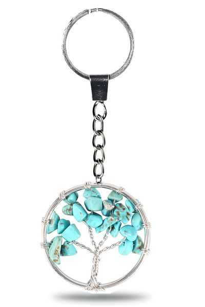 Tesbih Atölyesi Certified Turquoise Stone Tree of Life Natural Stone Keychain