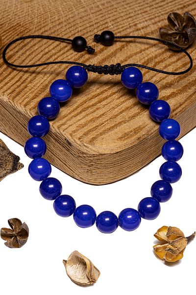 Tesbih Atölyesi Certified Night Blue Dark Blue Agate Stone Bracelet - Macrame