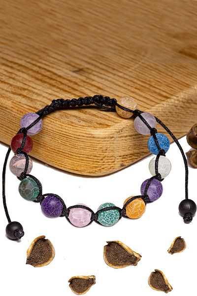 Tesbih Atölyesi Certified Veined Colored Raw Unprocessed Agate Stone Bracelet