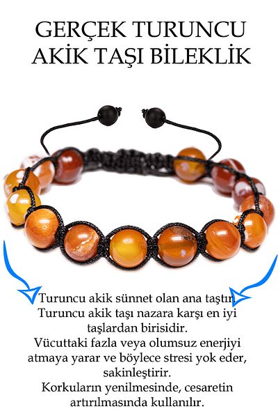 Tesbih Atölyesi 1st Quality Certified Orange Agate Stone Bracelet