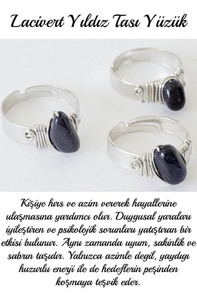 Tesbih Atölyesi Certified Thick Timbil Silver Model Dark Blue Star Stone Ring - Adjustable