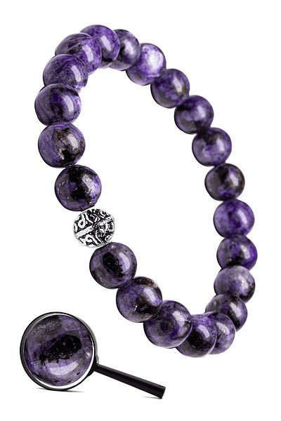 Tesbih Atölyesi Natural Charoite Stone Bracelet with Certified Silver Device