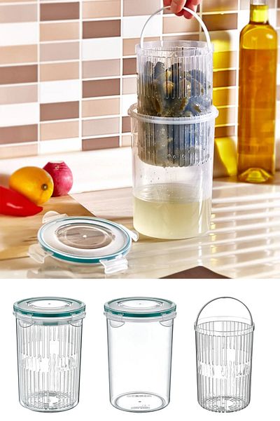 Emofom Storage Container with Strainer 1500 ml Pickle & Olive Dresser Pickle Container Olive Container