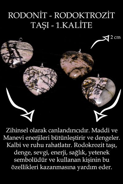 Tesbih Atölyesi Certified Heart Model Rhodonite Stone Necklace (RHODOCROSITE STONE)