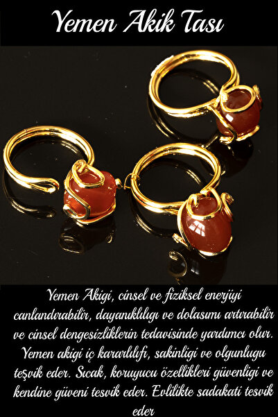 Tesbih Atölyesi Red Yemen Rococo Agate Stone Ring - Certified and Adjustable