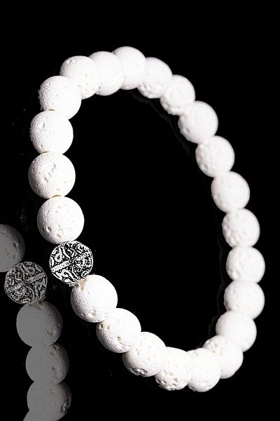 Tesbih Atölyesi Certified Volcanic White Lava Stone Bracelet - With Silver Device