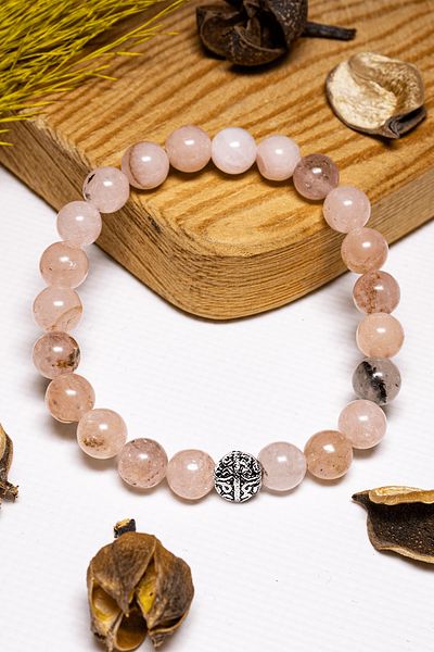 Tesbih Atölyesi Certified Aaa+ Quality Rose Color Agate Stone Bracelet - With Silver Apparatus