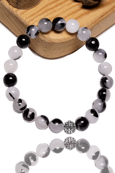 Tesbih Atölyesi Certified Silver Rutile Quartz Stone Bracelet - With Silver Device (Angel Hair)