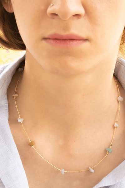 Tesbih Atölyesi Natural Stone Necklace Bracelet Set with Certified Amazonite Stone