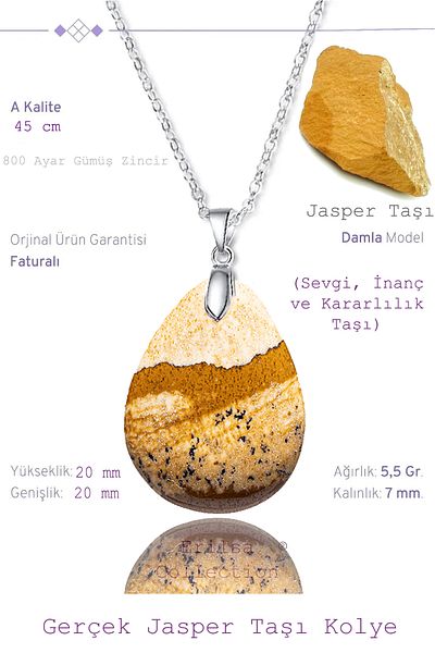 Tesbih Atölyesi Certified Drop Model Earth Jasper Stone Necklace (WITH SILVER DEVICE)