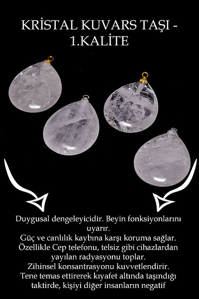 Tesbih Atölyesi Certified Drop Model Crystal Quartz Stone Necklace (WITH SILVER DEVICE)