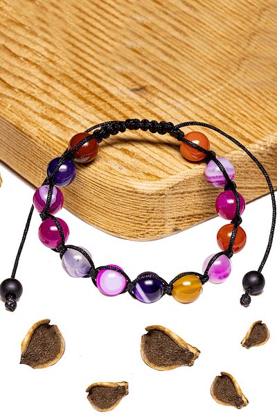 Tesbih Atölyesi Certified Mix Color Agate Stone Bracelet - Macrame