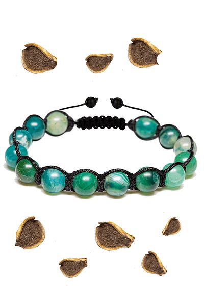 Tesbih Atölyesi Certified Water Green Agate Stone Bracelet - Macrame