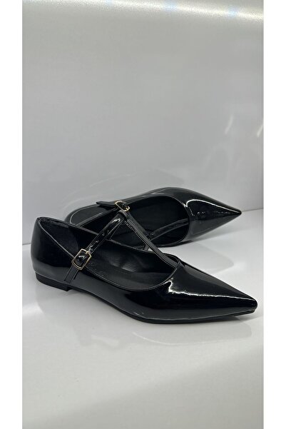 Purple Kadın Siyah Rugan Sivri Burunlu T Bantlı Babet