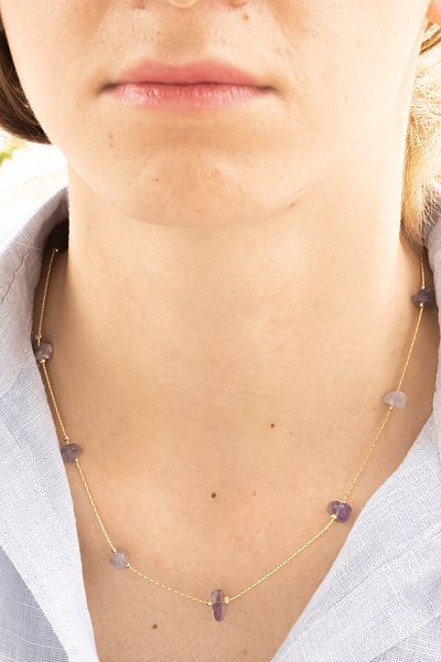 Tesbih Atölyesi Natural Stone Necklace Bracelet Set with Certified Amethyst Stone
