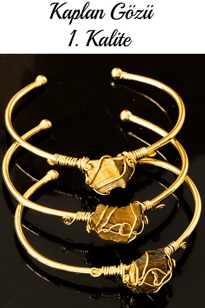 Tesbih Atölyesi Certified Clamp Model Adjustable Aaa Tiger Eye Stone Bracelet - Tarnish Resistant