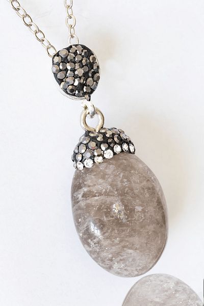 Tesbih Atölyesi Certified Zircon Stone Model Smoky Quartz Stone Necklace