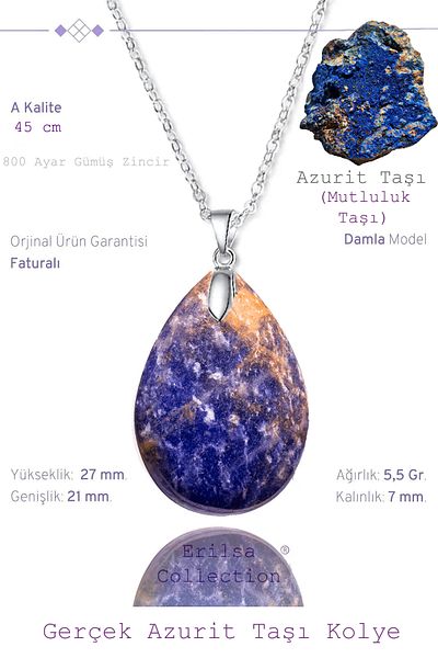 Tesbih Atölyesi Certified Drop Model Azurite Stone Necklace (WITH SILVER DEVICE)