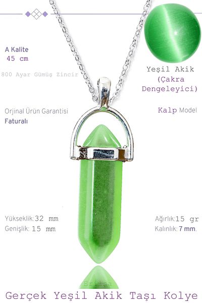 Tesbih Atölyesi Certified Nail Model Green Agate Stone Necklace (1st Quality)