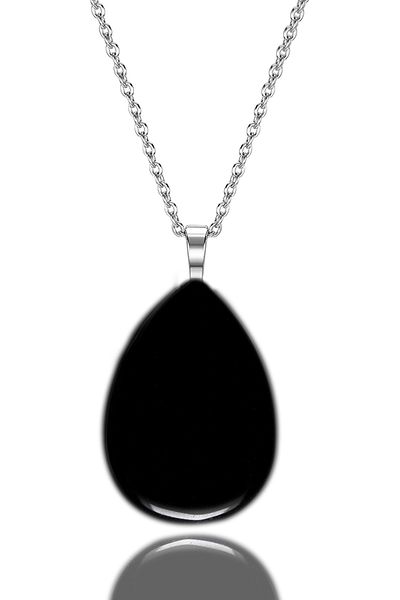 Tesbih Atölyesi Certified Drop Model Black Tourmaline Stone Necklace (WITH SILVER DEVICE)