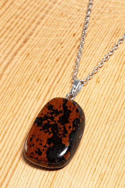 Tesbih Atölyesi Obsidian Stone Tweezers Model Necklace - Brown, Certified and Silver Apparatus