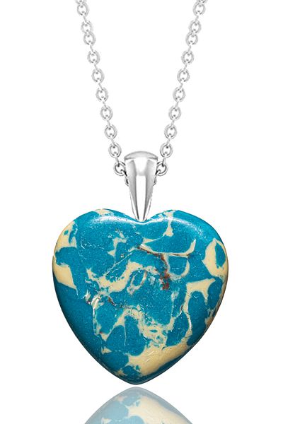 Tesbih Atölyesi Certified Heart Cut Blue Varicite Stone Necklace