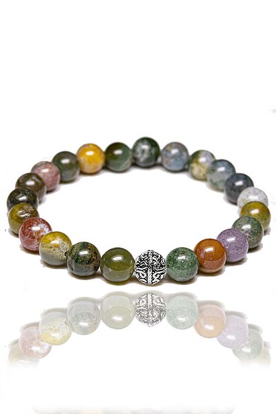 Tesbih Atölyesi Certified Aaa+ Indian Agate Stone Bracelet with Silver Device (India)