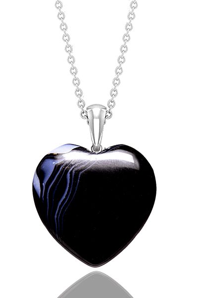 Tesbih Atölyesi Certified Heart Cut Black Agate Stone Necklace