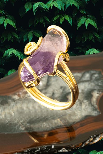 Tesbih Atölyesi Certified Gold Rococo Model Amethyst Stone Ring - Adjustable