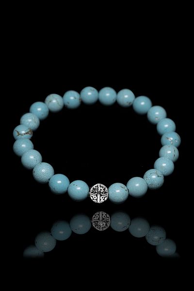 Tesbih Atölyesi Certified Unpainted Genuine Turquoise Stone Bracelet - With Silver Device