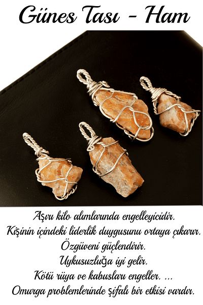 Tesbih Atölyesi Certified Raw Embroidered Wire Wrap Sun Stone Necklace