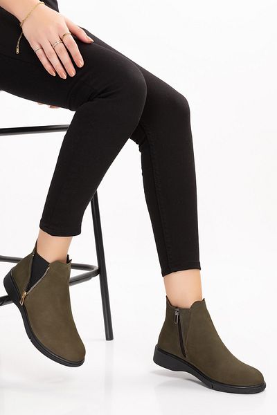 Gondol حذاء كاجوال من الجلد الطبيعي بسحاب من Nubuck esfa.3539 - كاكي - 37