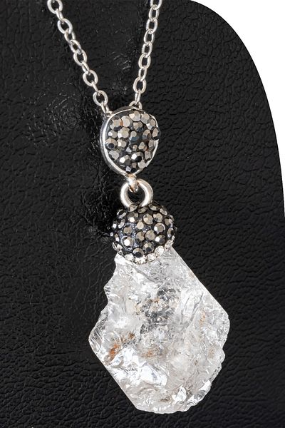 Tesbih Atölyesi Certified Zircon Stone Model Crystal Quartz Stone Necklace (Raw Unprocessed)