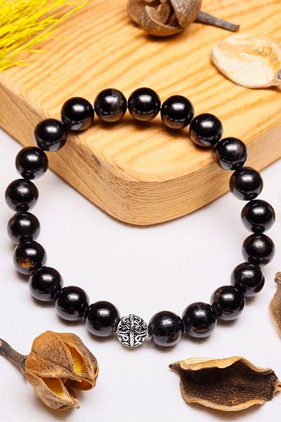 Tesbih Atölyesi Certified Aaa+ Quality Black Tourmaline Stone Bracelet - With Silver Device