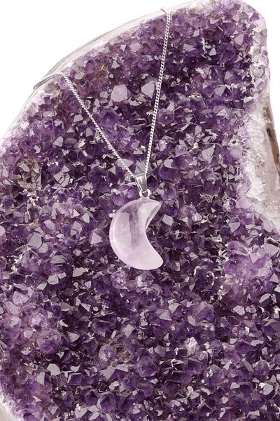 Tesbih Atölyesi Certified Amethyst Natural Stone Moon Model Necklace